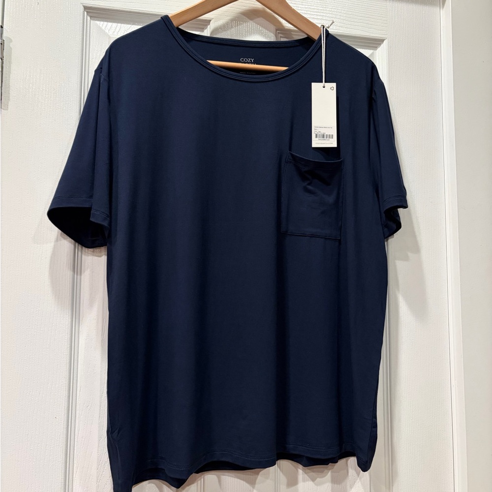 Cozy Earth Women's Bamboo Stretch-Knit Navy Short Sleeve Lounge Tee